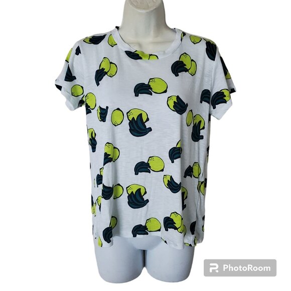 Marine Layer Women's Shirt sz XS white lemon printed Crew Neck short Sleeve New - Picture 3 of 12